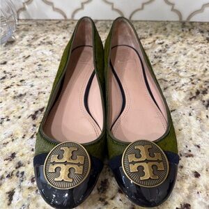 Tory Burch Alastair Ballerina Green Calf Hair Ballet Flats